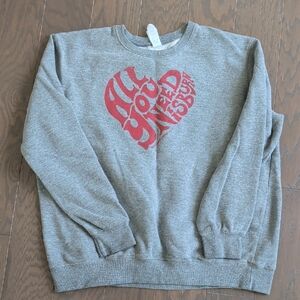 Gray Sweatshirt with Red Heart Graphic
